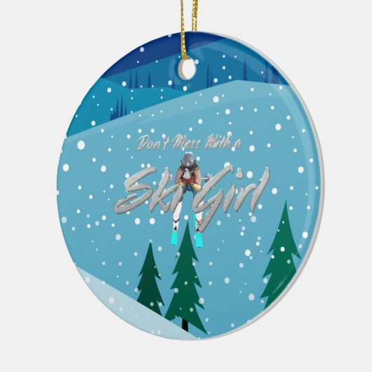 TOP Mess niet met Ski Girl Keramisch Ornament (Links)