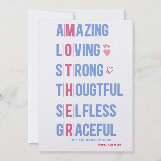 Top Mom Kwaliteiten Voor Een Beste Mama Moederdag  Feestdagenkaart (Voorkant)