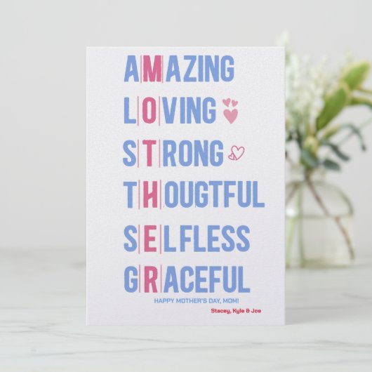 Top Mom Kwaliteiten Voor Een Beste Mama Moederdag Feestdagenkaart (Staand voorkant)