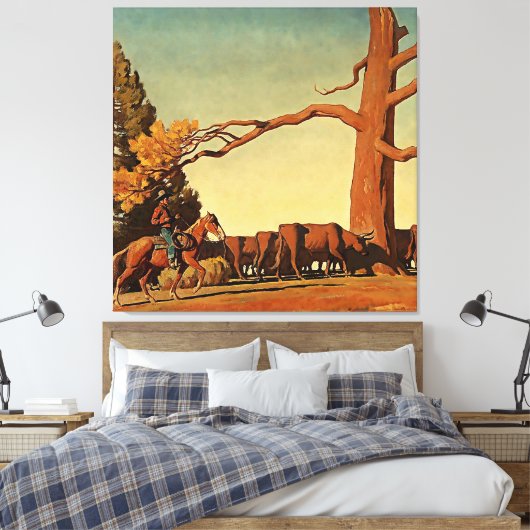 “Top of the Ridge” Westerse kunst van Maynard Dixo Canvas Afdruk (Insitu (Slaapkamer))