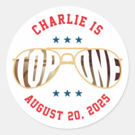 Top One Fighter Pilot Theme Eerste Verjaardag Ronde Sticker