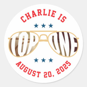 Top One Fighter Pilot Theme Eerste Verjaardag Ronde Sticker