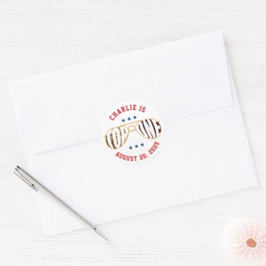 Top One Fighter Pilot Theme Eerste Verjaardag Ronde Sticker (Envelop)