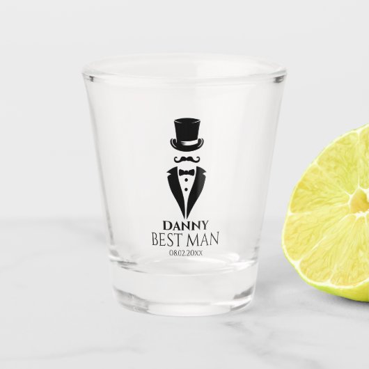 Top-pet snor Tux personaliseren Beste Man Shot Glas (Voorkant)