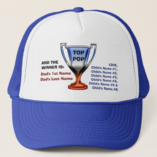 Top Pop Trophy Hoofd Topper (gepersonaliseerd) Trucker Pet (Voorkant)