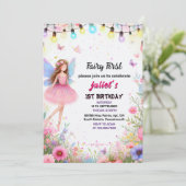 top schattig Floral roze meisje fee eerste 1e verj Kaart (Staand voorkant)