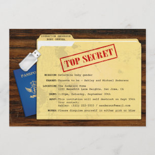 Top Secret Agent Mission Baby Gender Reveal Party Kaart