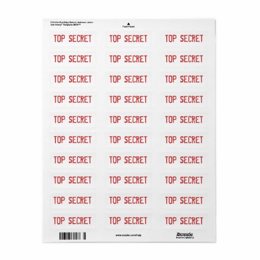 TOP SECRET-label Etiket (Full Sheet)