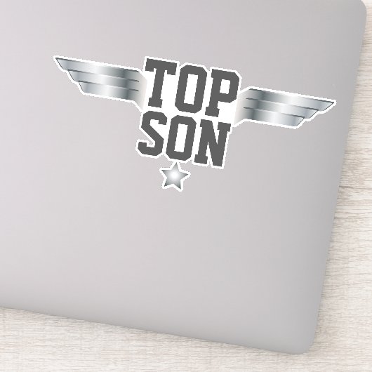 Top Son Aviator Piloot Vleugels Zilver Effect Sticker (Detail)