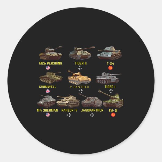 Top tien beste WW2 tanks Panzer IV Tiger II T-34 Ronde Sticker (Voorkant)
