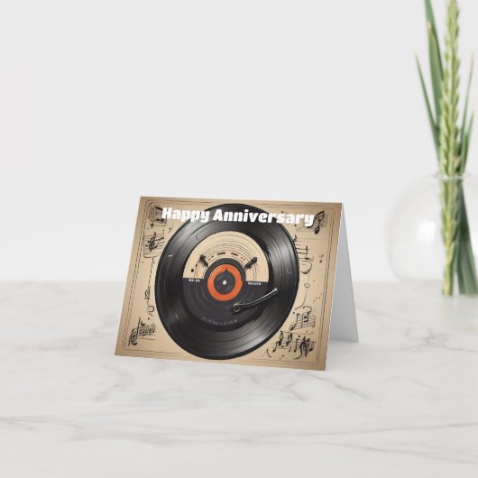 Top uitzicht record omringd door muzieknoten kaart (Voorkant)