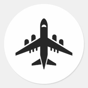 Top uitzicht vliegende vliegtuig silhouet ronde sticker