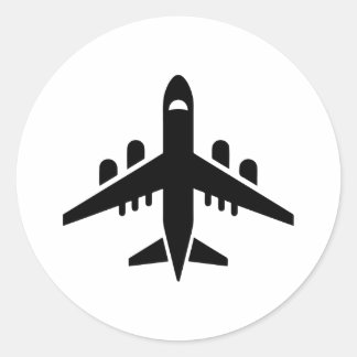 Top uitzicht vliegende vliegtuig silhouet ronde sticker