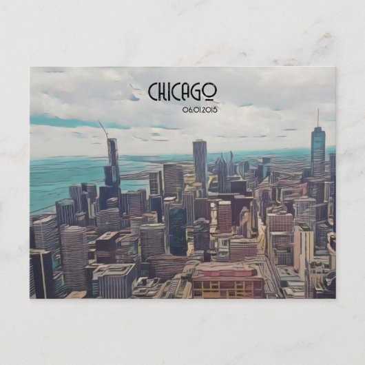 Top van de wereld, Chicago,  datum Briefkaart (Voorkant)