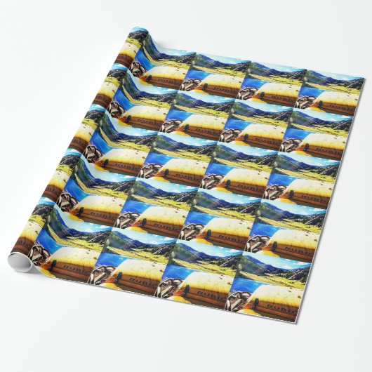 Top van een Gele Jeep met bergen Cadeaupapier (Uitgerold)