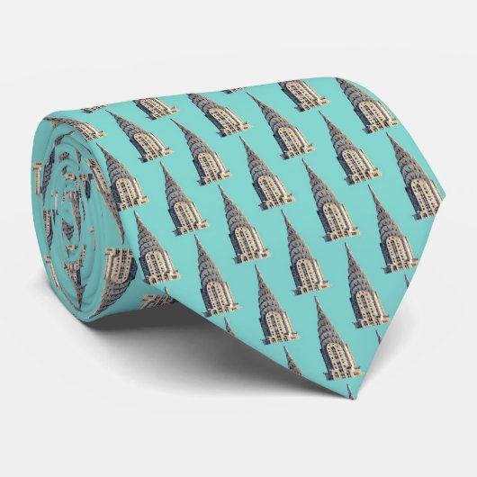 Top van het Chrysler Building NYC Z&W - Lt Blauw Stropdas (Opgerold)