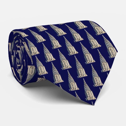 Top van het Chrysler Building NYC  Z&W Navy Blauwe Stropdas (Opgerold)