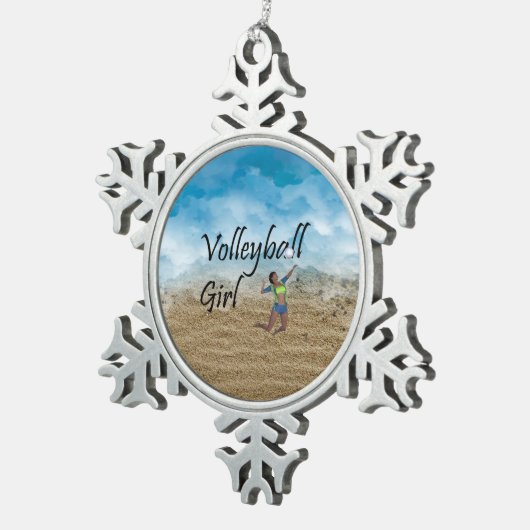 TOP Volleyball Girl Tin Sneeuwvlok Ornament (Rechts)