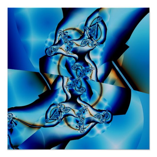 Topaz | Blauwe en witte fractale kunst Perfect Poster (Voorkant)