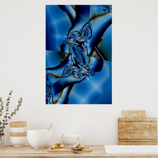 Topaz | Blauwe en witte fractale kunst Poster (Keuken)