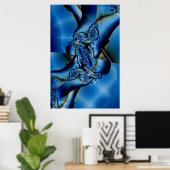 Topaz | Blauwe en witte fractale kunst Poster (Thuiskantoor)