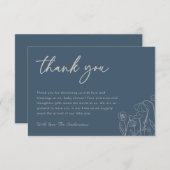 Topaz Blue Wildflower Line Art Baby shower Bedankkaart (Voorkant / Achterkant)