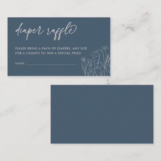 Topaz Blue Wildflower Line Art Luier Raffle Informatiekaartje (Voorkant / Achterkant)