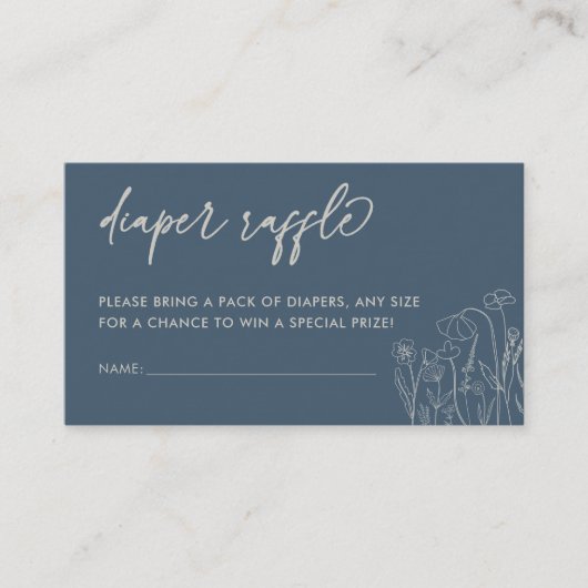 Topaz Blue Wildflower Line Art Luier Raffle Informatiekaartje (Voorkant)