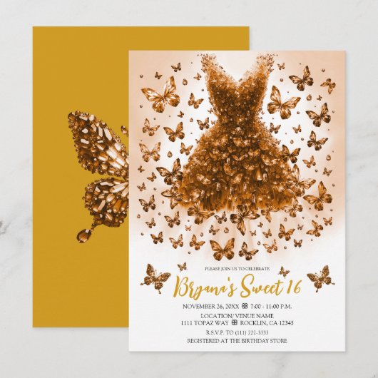 Topaz Crystal Vlinder Jurk November Geboorte Kaart (Voorkant / Achterkant)