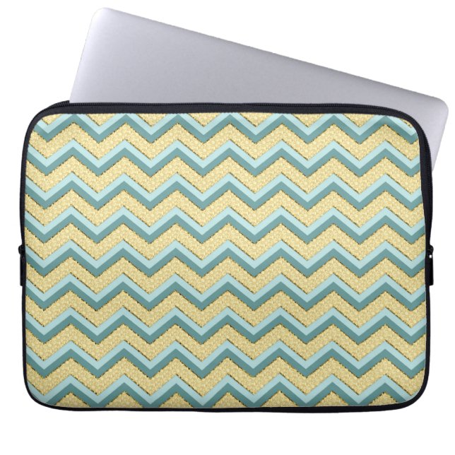 Topaz Glitter Chevron Pattern Laptop Sleeve (Voorkant)