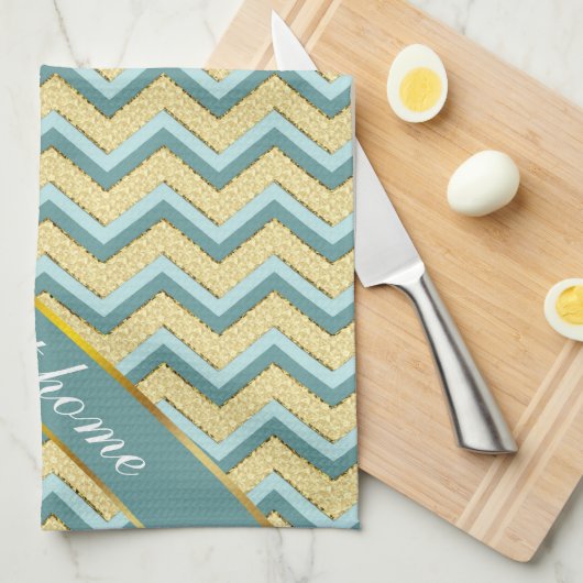 Topaz Glitter Chevron Pattern Theedoek (Quarter Fold)