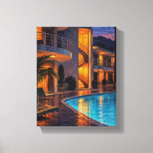 Topaz trappenhuis bij het Blue Hour Motel - Neo De Canvas Afdruk