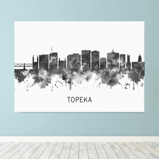Topeka Kansas Skyline BW Canvas Afdruk (Insitu (Houten vloer))
