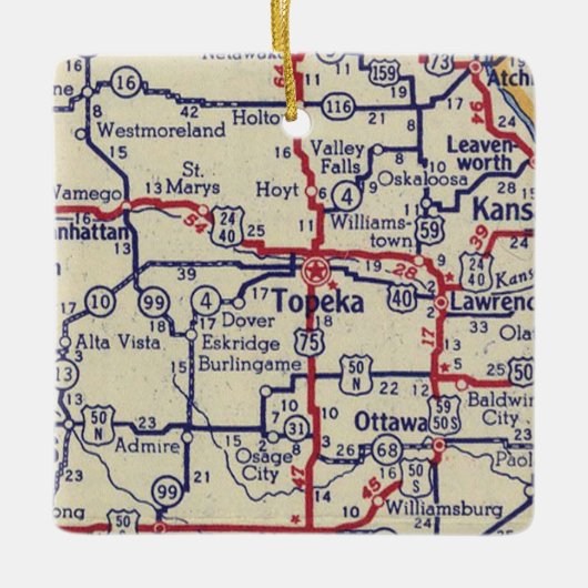 Topeka KS kaart Keramisch Ornament (Voorkant)