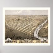 Topeka, KS Panoramic Map - 1869 Poster (Voorkant)