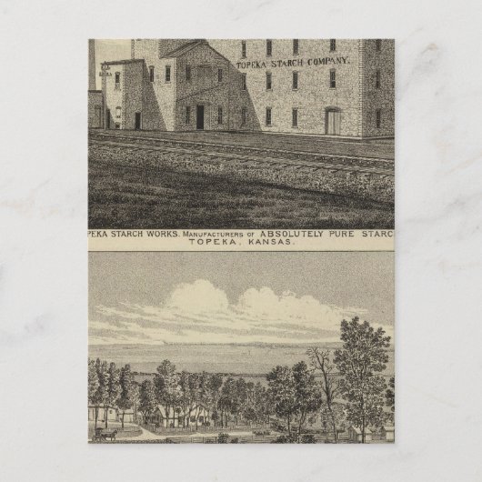 Topeka Starch Worksand Residence of DM Howard Briefkaart (Voorkant)