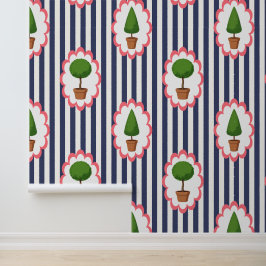 Topiaire Tuin Navy Cabana Streep Peel & Stick  Behang