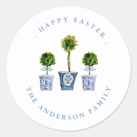 Topiaries Blauw & Wit Happy Easter Label / Seal (Voorkant)