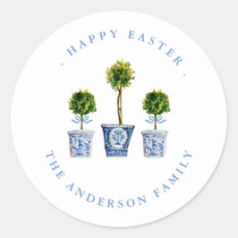 Topiaries Blauw & Wit Happy Pasen Label / Stempel