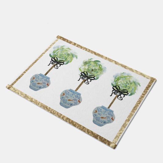 Topiaries Blue en White Ginger Jar Doormat Rug Deurmat (Schuin)