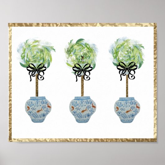Topiaries Blue & White Ginger Jar Art Print Poster (Voorkant)