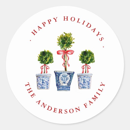 Topiaries met Red Bow Holiday Label / Seal (Voorkant)