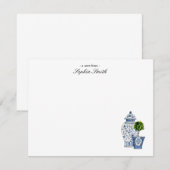 Topiary, Blauw & wit aardewerk plat Bedankkaart (Voorkant / Achterkant)