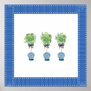 Topiary Blue en White Ginger Jar Art Print Poster