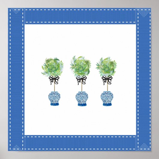 Topiary Blue en White Ginger Jar Art Print Poster (Voorkant)