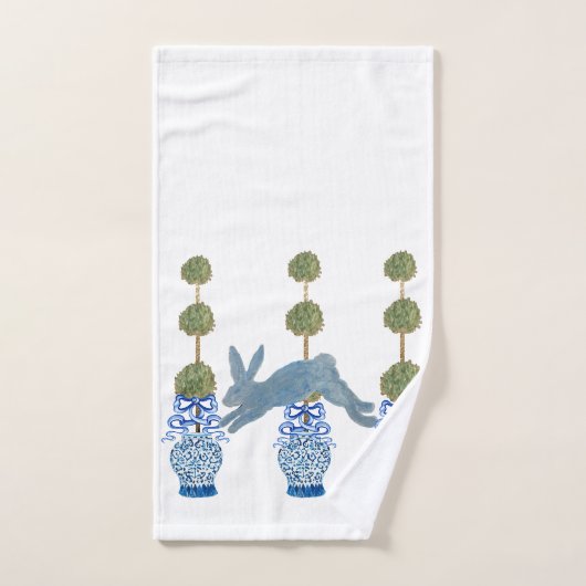 Topiary Blue French Country Bunny Rabbit Handdoek (Handdoek)