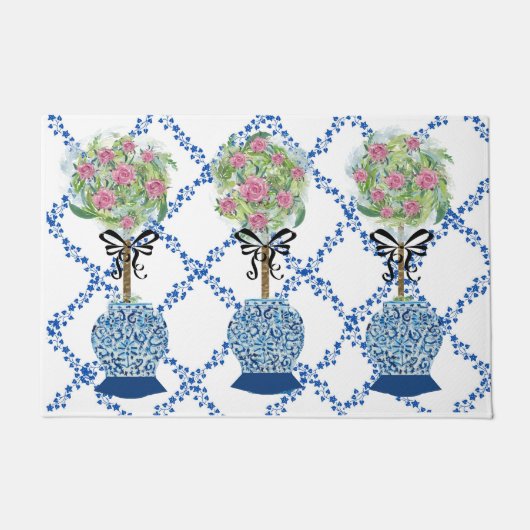 Topiary Blue Rozen Ginger Jars Jar Mat Doormat Rug (Voorkant)
