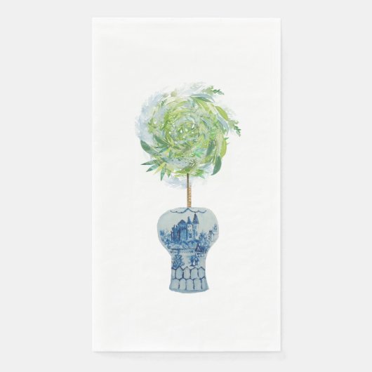Topiary Blue White Ginger Jar Paper Guest Towels Servet (Voorkant)