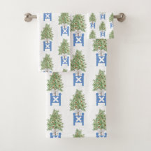 Topiary Blue White Planter Box Bath Towel set