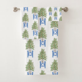Topiary Blue White Planter Box Bath Towel set Bad Handdoek